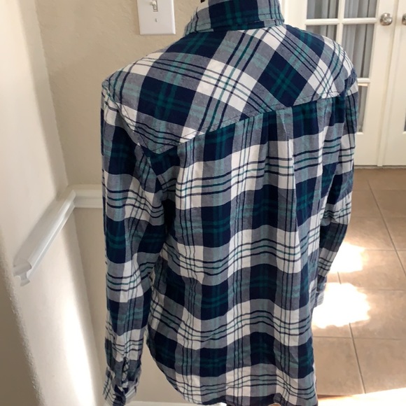 Faded Glory blue plaid flannel button down long sleeve shirt - Picture 7 of 15